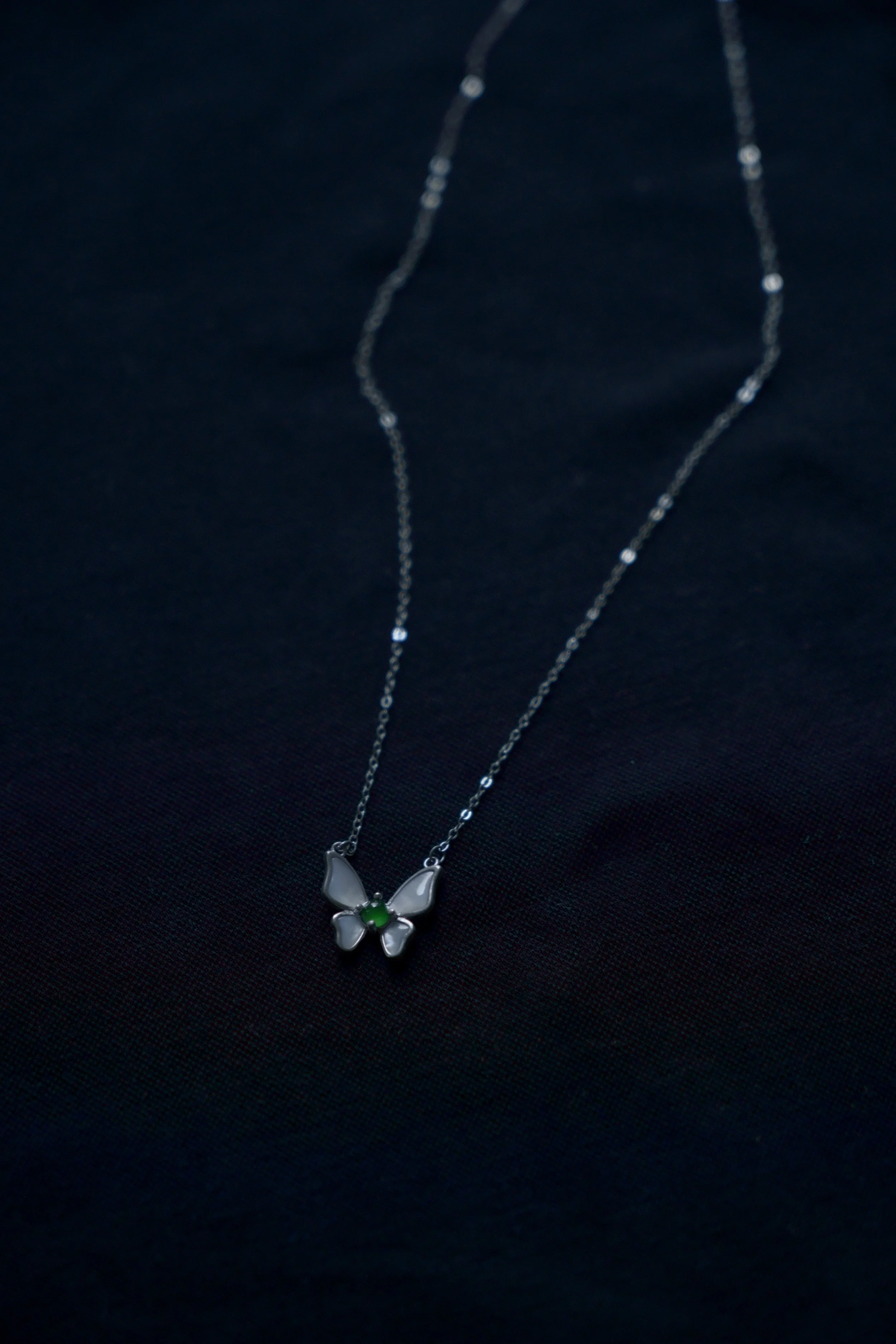 Natural Jadeite Butterfly Silver necklace