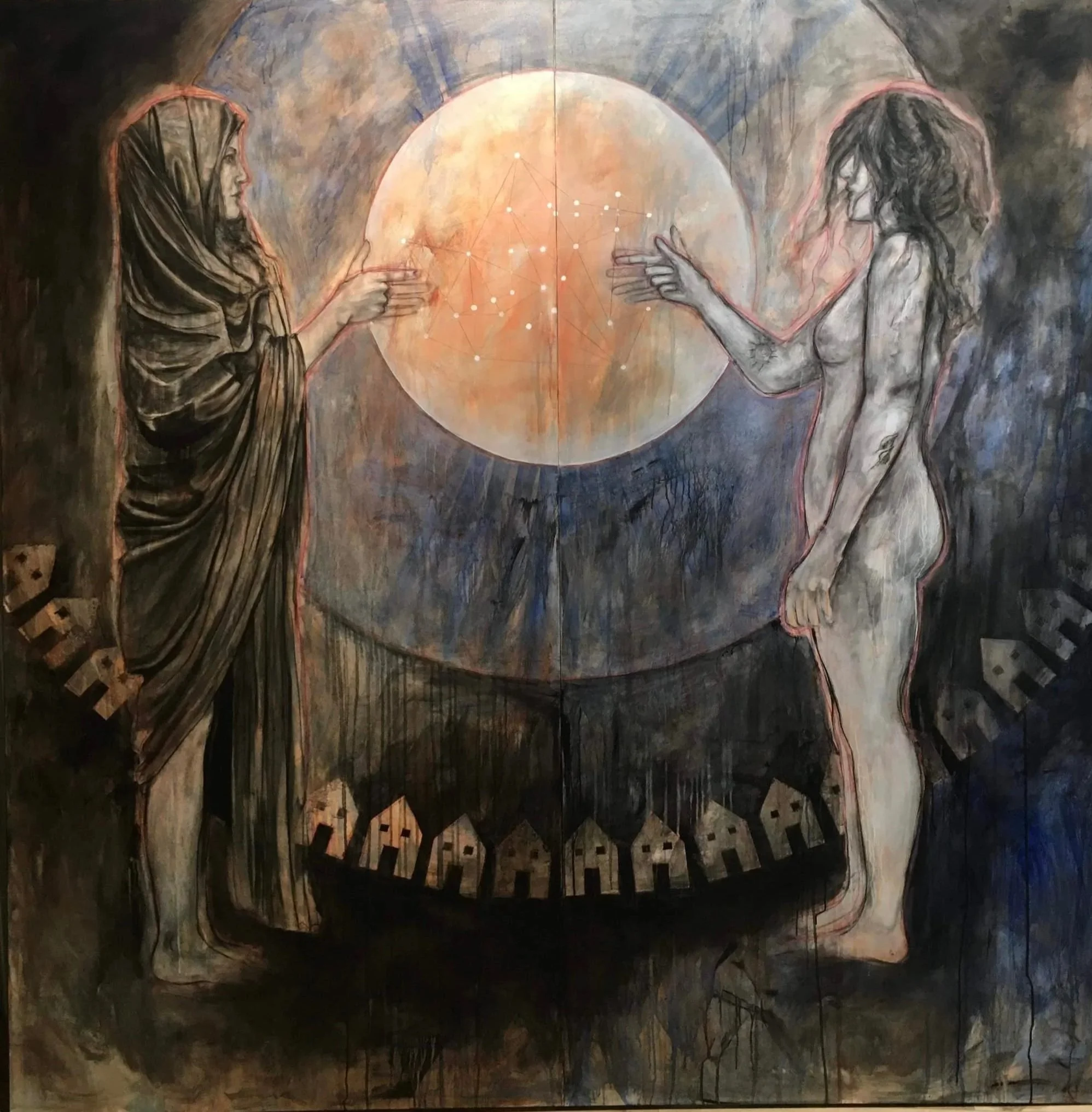 Dualité / Unité
Acrylique et pastel sur toile 
2023 - 213,36 cm x 213,36 cm ( 7 pieds x 7 pieds
*Disponible