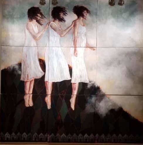 Les Rêveuses,
Acrylique, graphite et pastel sur toile, 
2020  -2,74 mètre x 2,74 mètre (9 pieds x 9 pieds)
* Disponible