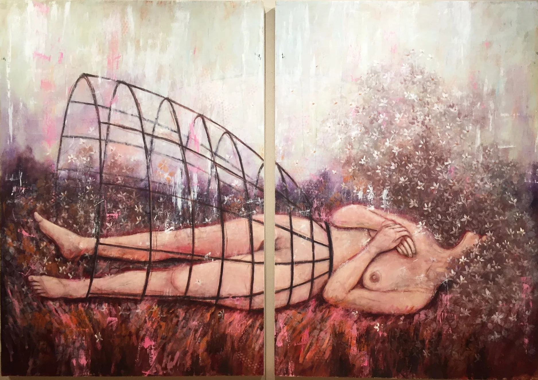 Épuisant,
Acrylique sur panneau de bois, 
2017  -152. 4 cm x 213,36 cm (5 pieds x 7 pieds)
*Disponible