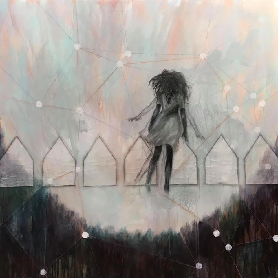 Le Silence,
Acrylique, graphite et pastel sur toile 
2020  -121.92 cm x 121.92 cm (4 pieds x 4 pieds)
*Collection Publique ARCF, Saint-Jean