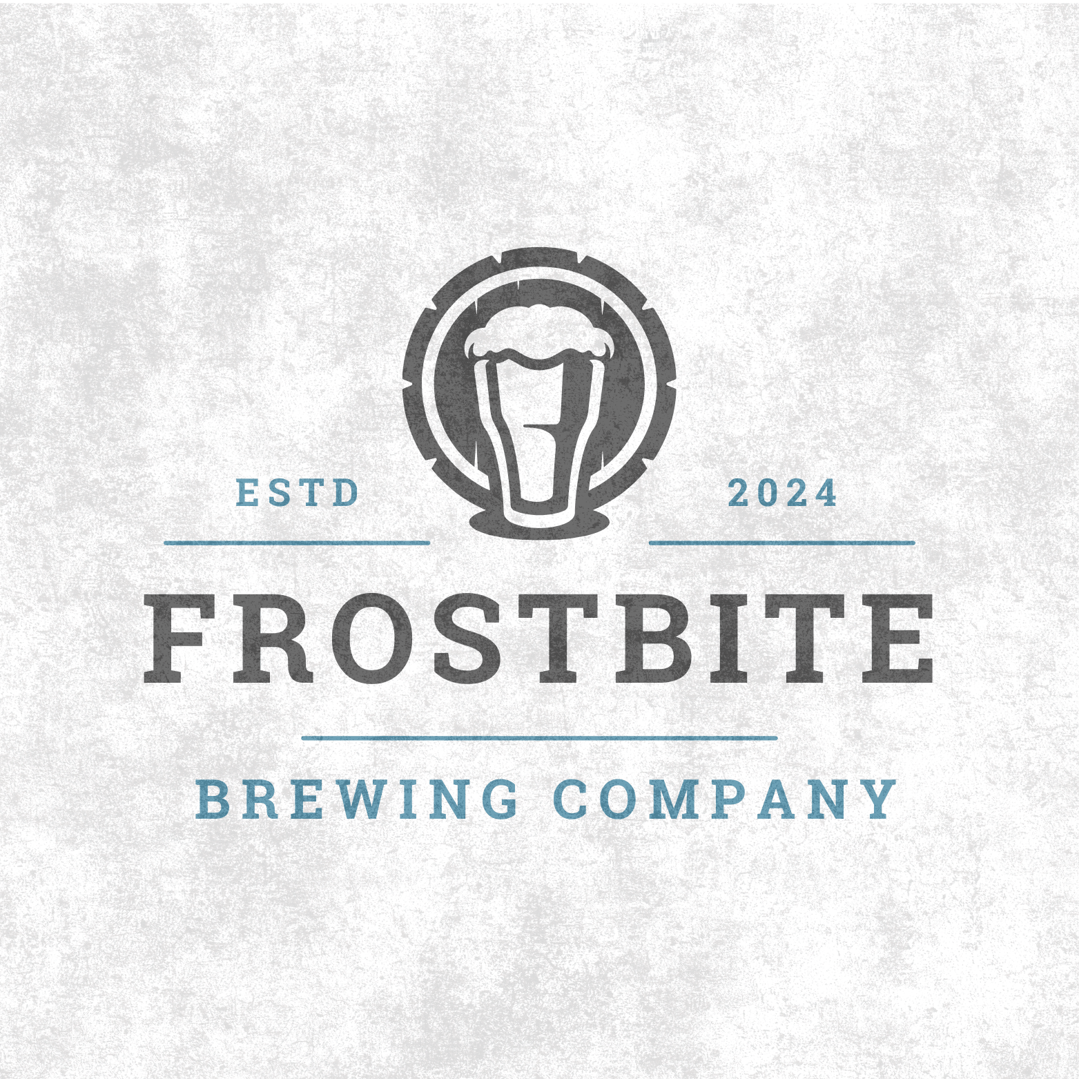 Logo for Frostbite Brewing Company with a stylized beer glass and a gear, established in 2024.