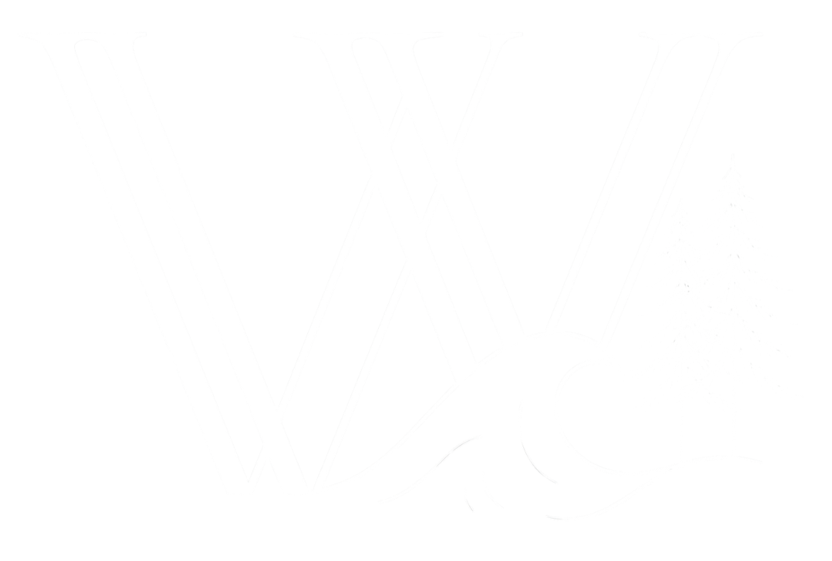 White stylized waves, trees, and large letters W, X, Y, Z on a black background.