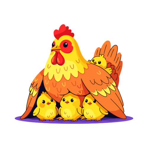 Mother Chicken Protecting Chicks