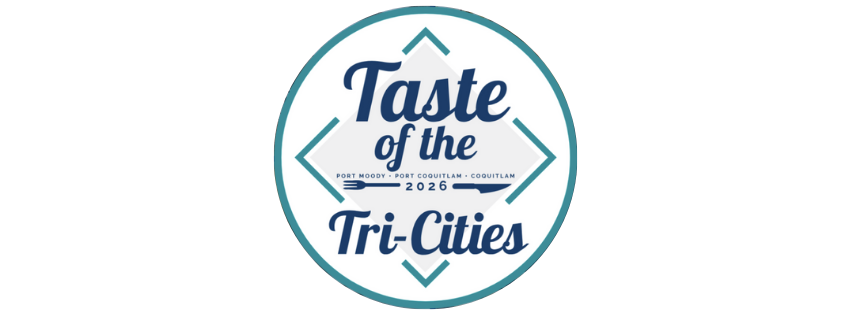 Logo for 'Taste of the Tri-Cities' event with text and decorative elements.