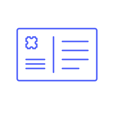 Outline of a parking or identification badge with a gear icon and text areas, in blue on a black background.