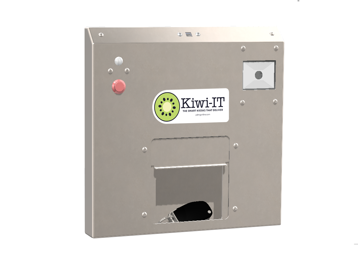 Kiwi Kiosk faceplate with Kiwi-IT logo and a slot for dispensing keys.