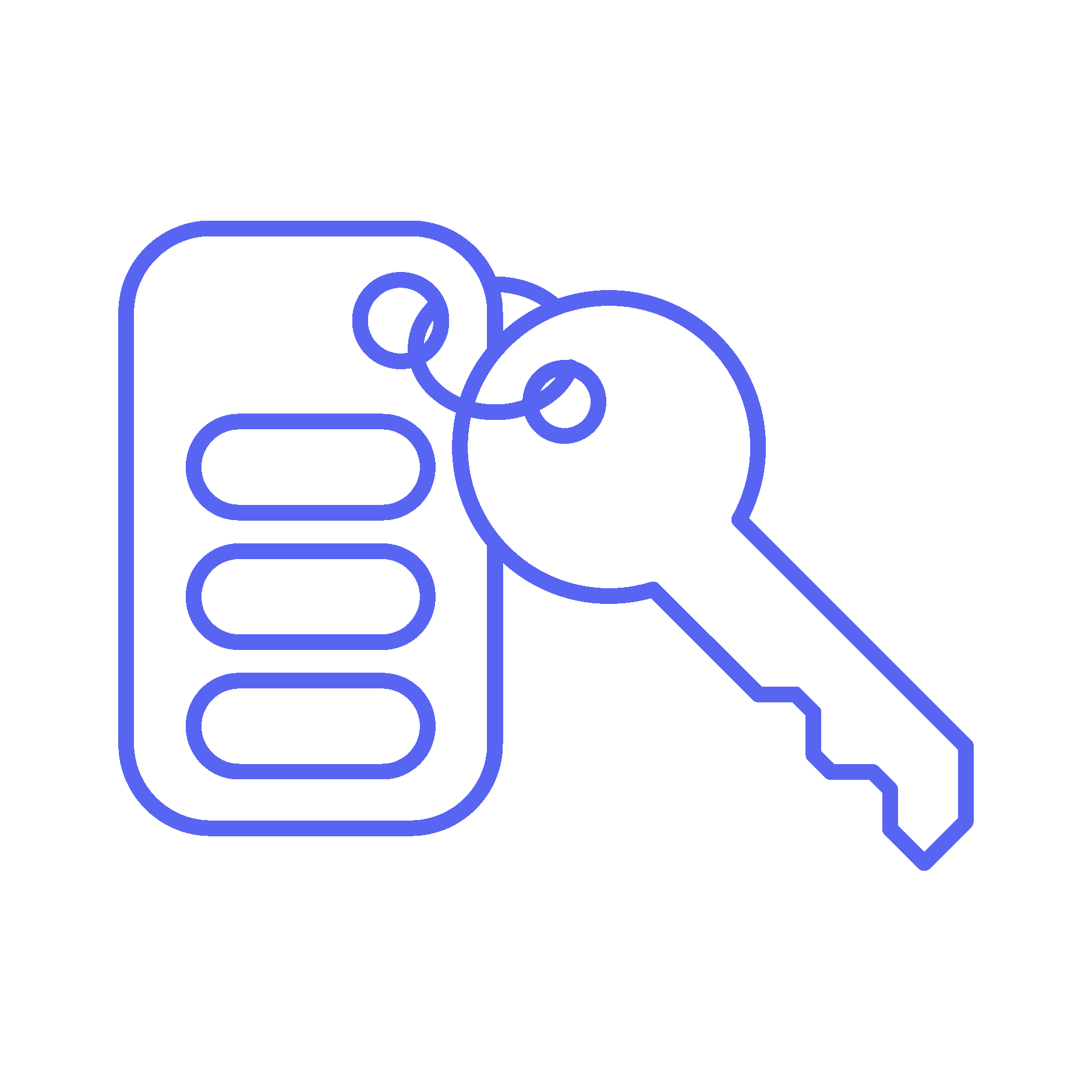 Outline of a key and a key card.