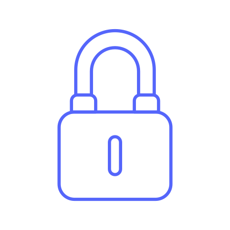 Outline of a padlock icon in blue on a black background.