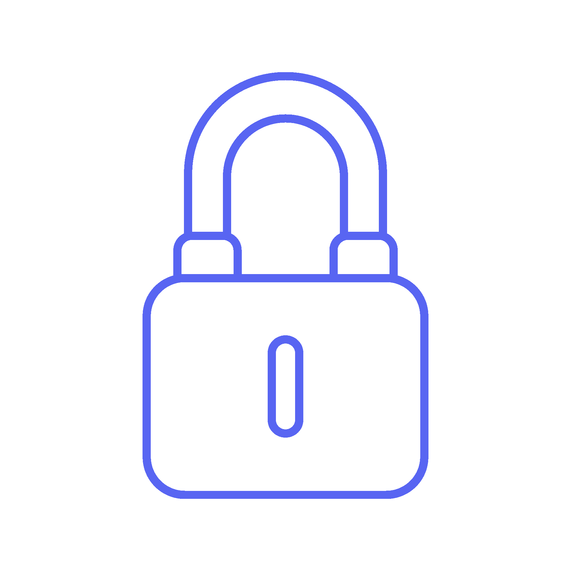 Outline of a padlock icon in blue on a black background.