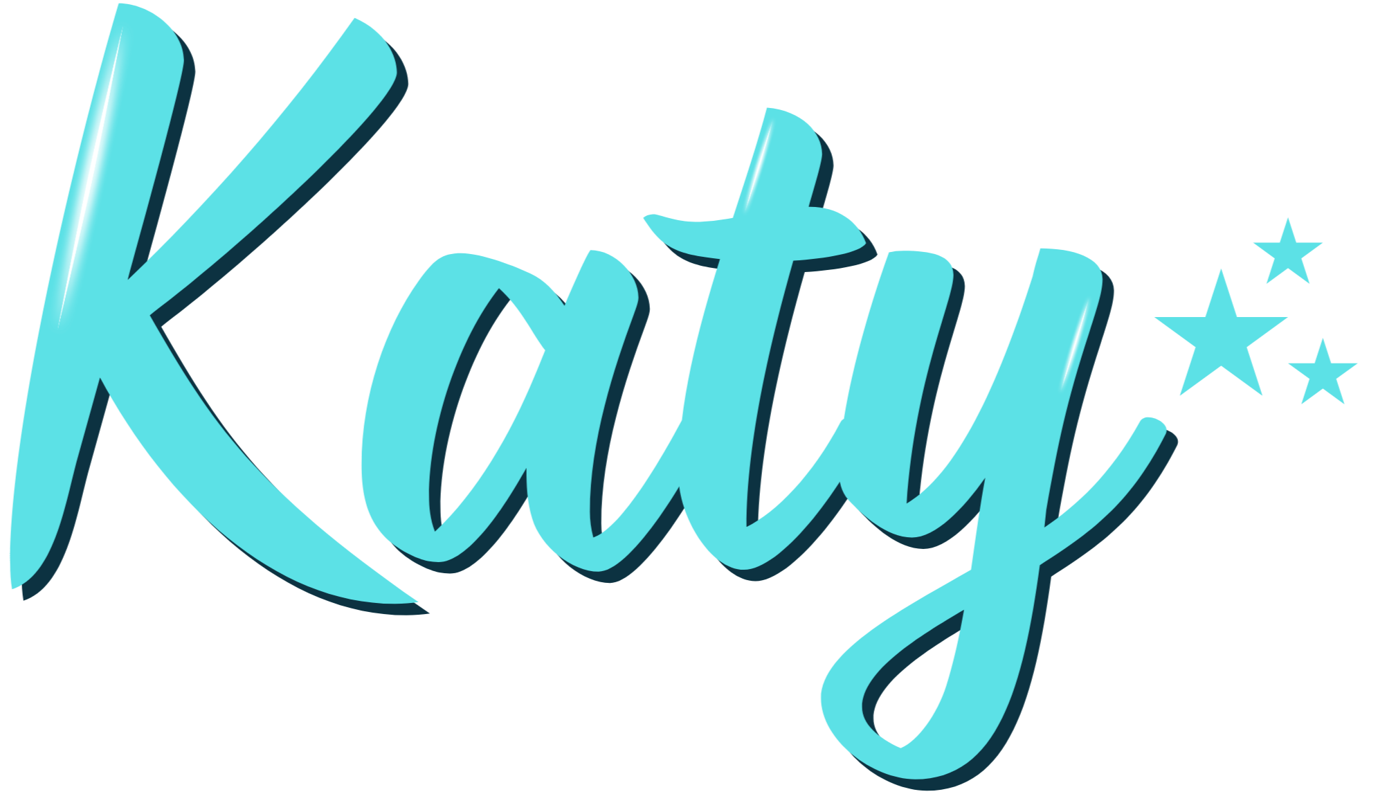 The word 'Katy' written in a stylized, cursive font with a light blue color on a transparent background.