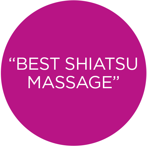 Purple circular badge with white text that says "Best Shiatsu Massage".