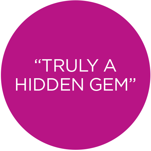 Purple circle with white text that says "TRULY A HIDDEN GEM".