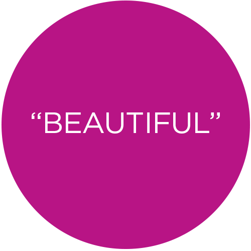 Purple circle with the word "BEAUTIFUL" in white capital letters inside quotation marks.