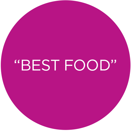 Purple background with white text that reads 'BEST FOOD' in quotation marks.