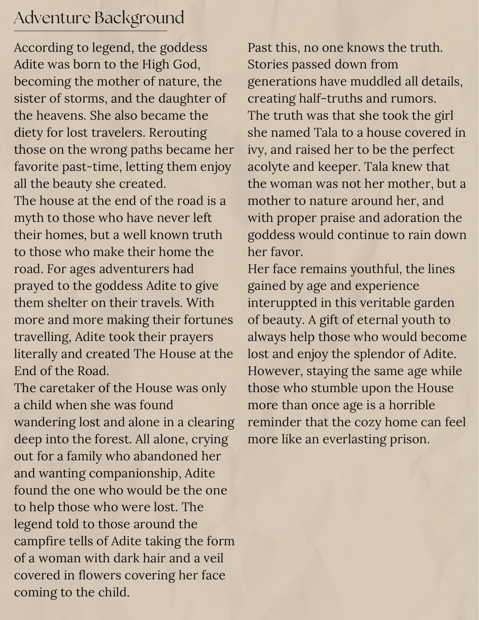 Anything One-Shot RPG (D&D 5e) Adventure Background.