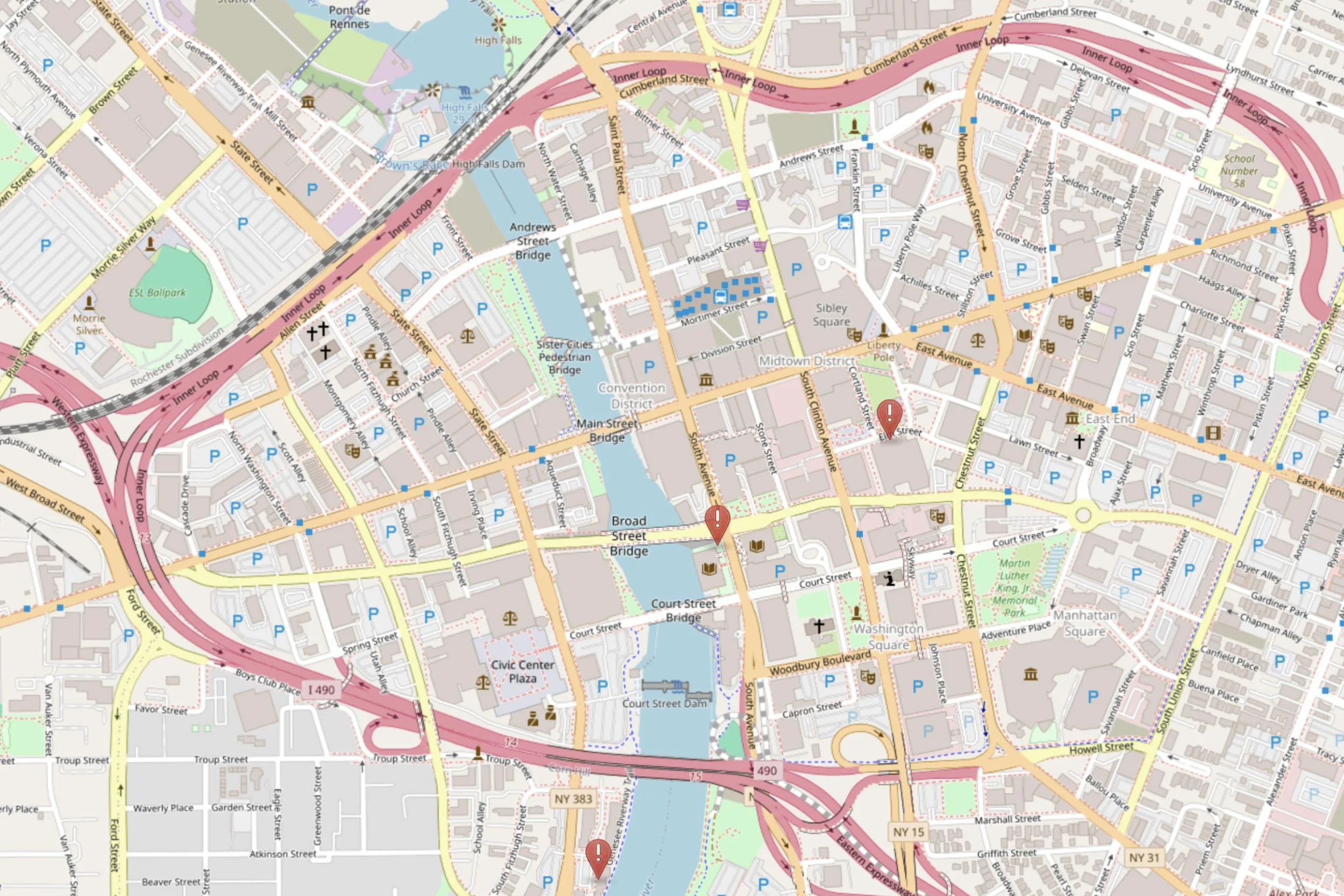 OSM image of downtown Rochester NY