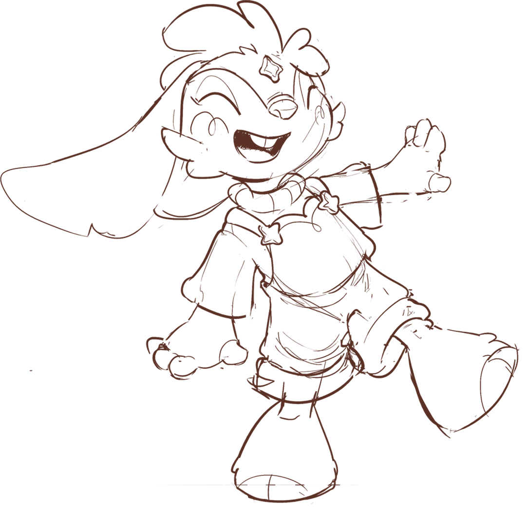 A digital sketch of a cartoon character, Bowser Jr., from the Super Mario series, standing on one leg with one arm raised and smiling.