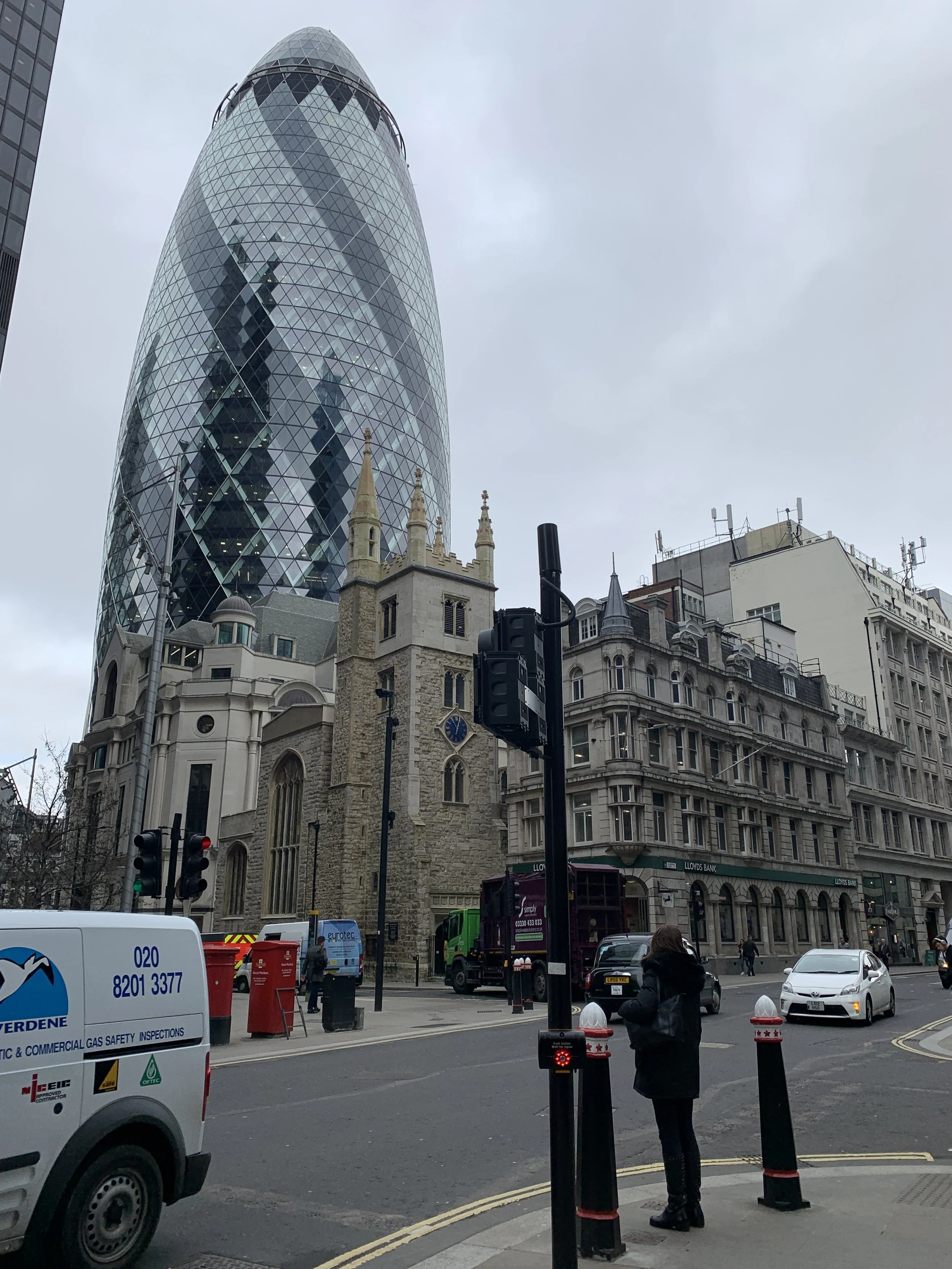 The Gherkin (2003) & St Andrew Undershaf Church (1532