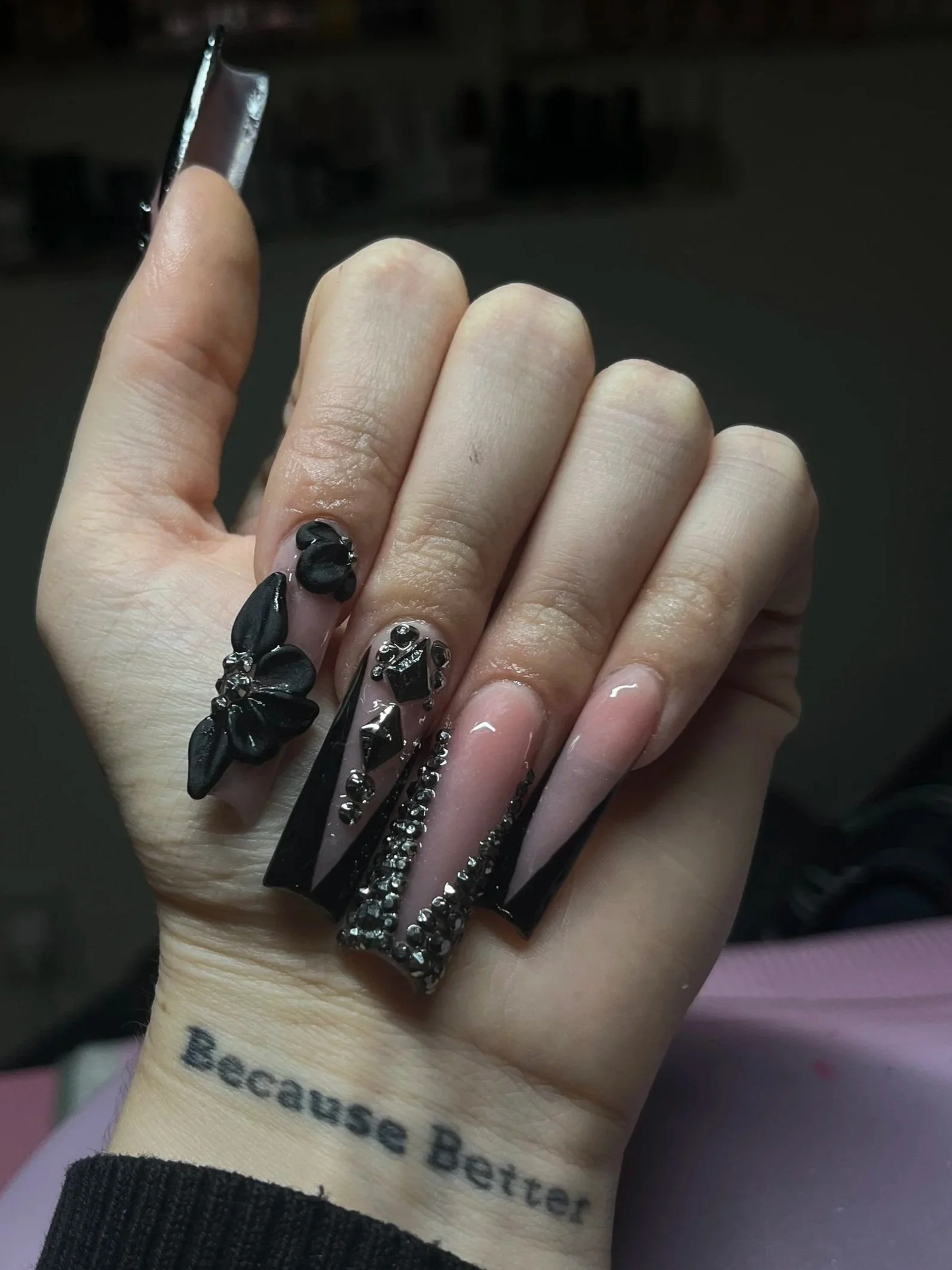 Long acrylic bling nail set done by private nail tech in Winnetka, SFV