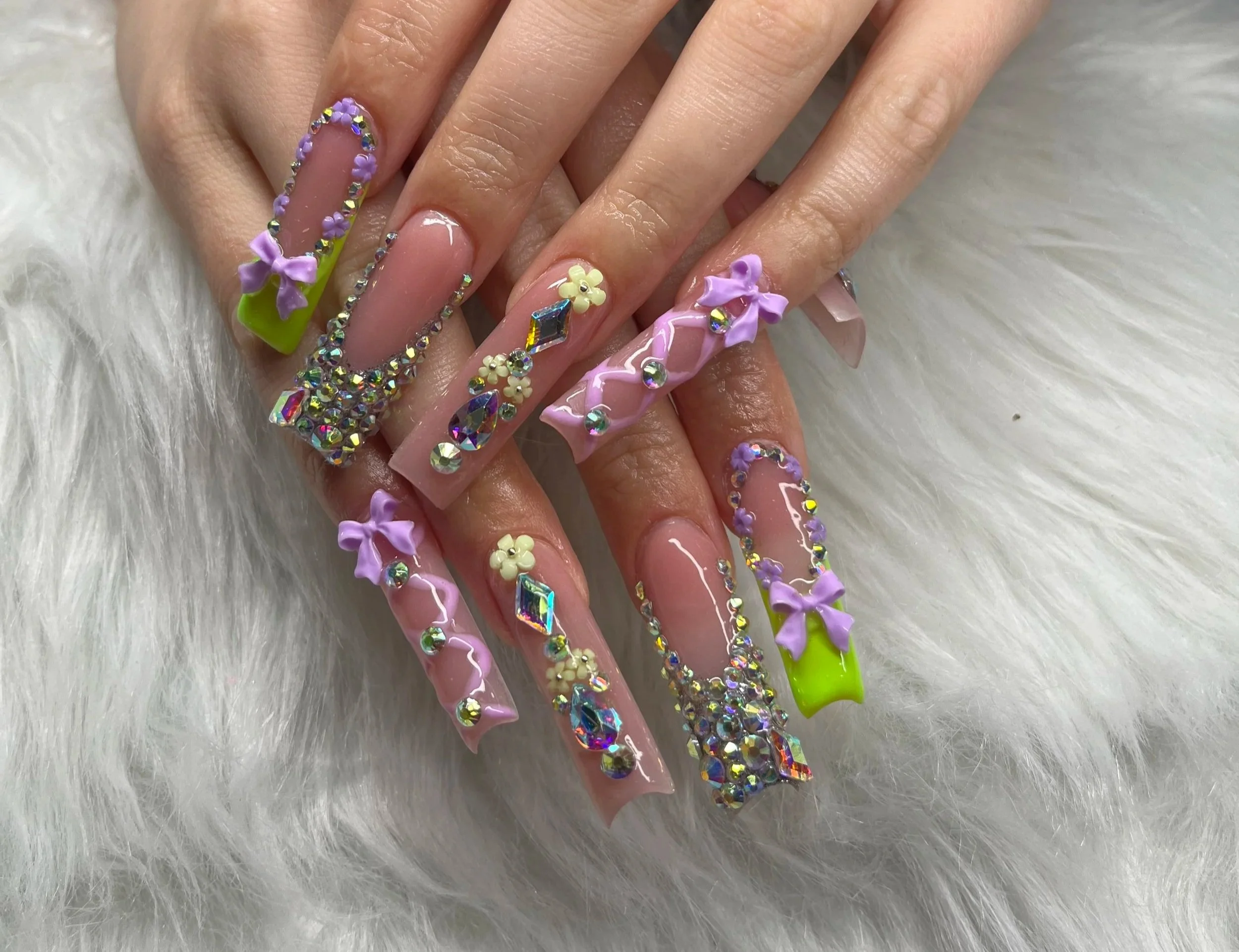 Bling acrylic nail design by private nail tech in Winnetka, SFV