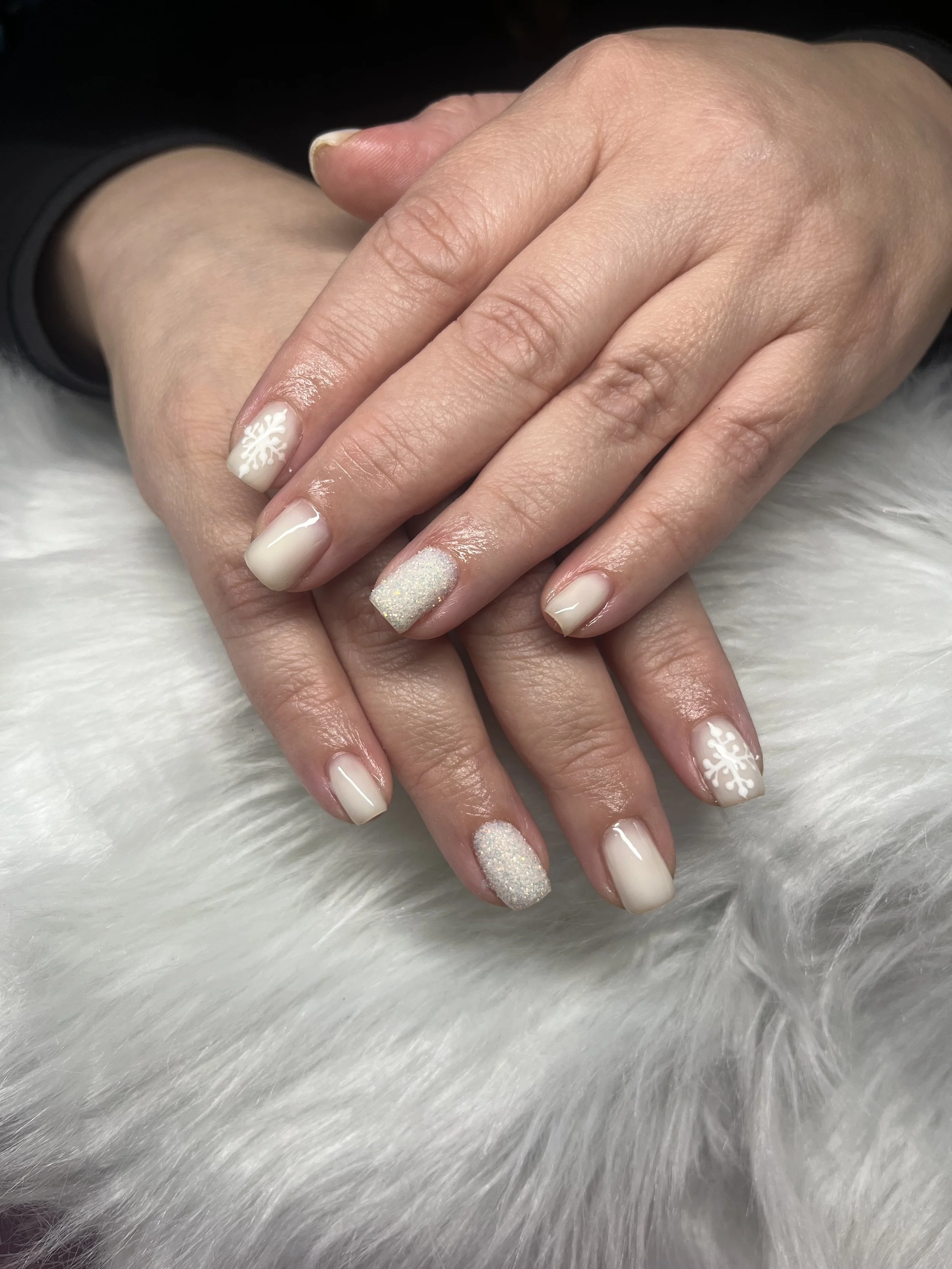 Milky white nail set by private nail tech in Winnetka, SFV