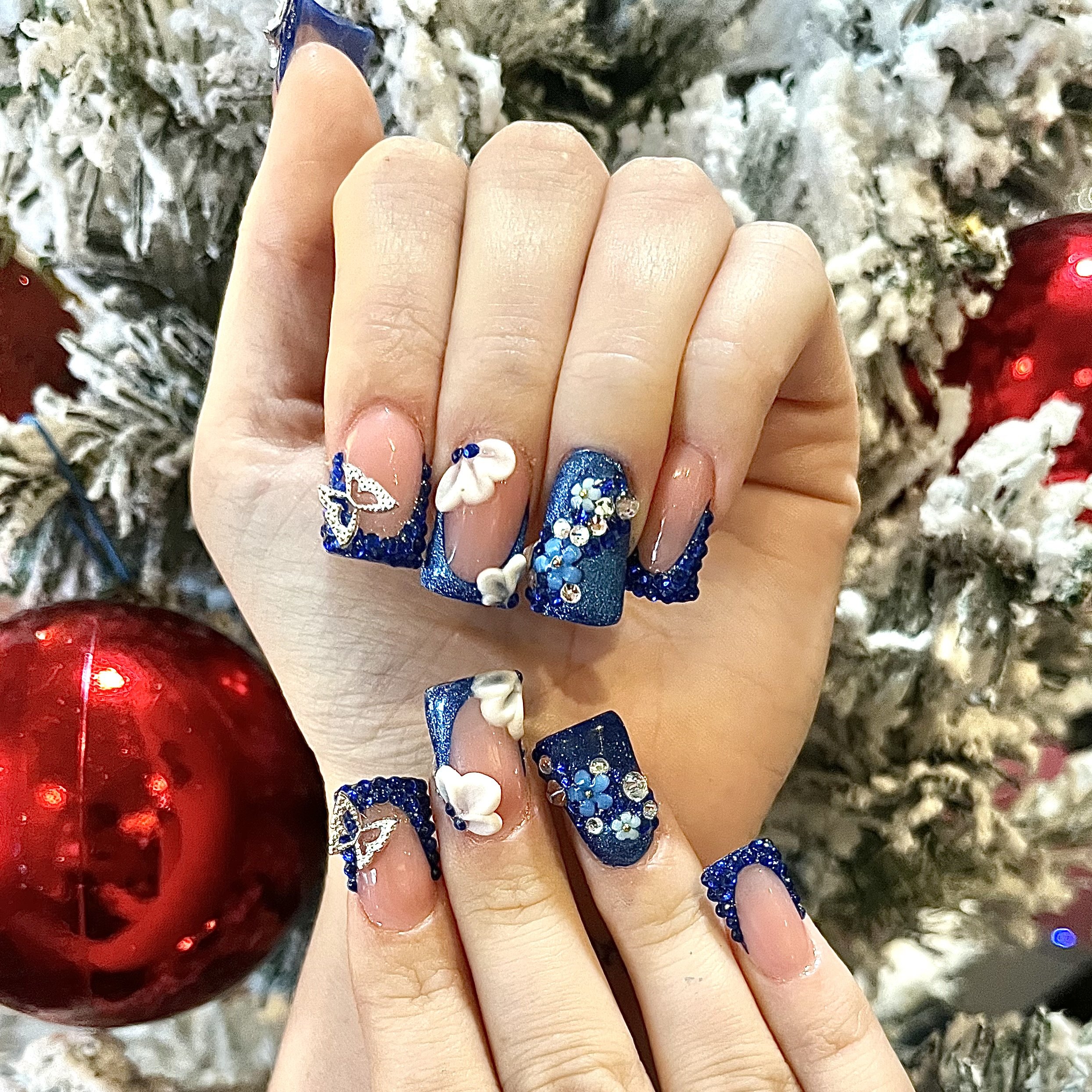 Blue Acrylic Duck Nails done by Private Nail Tech in Winnetka