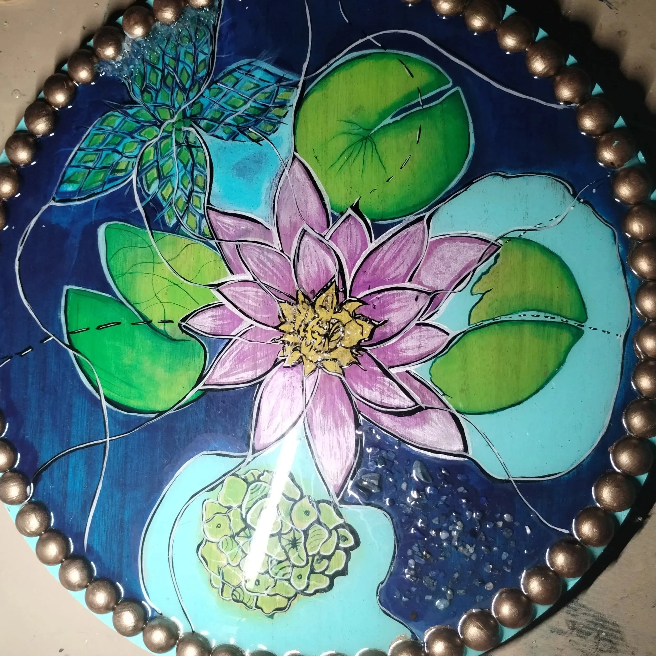 Blue Lotus Lazuli Acrylic Resin on Wood