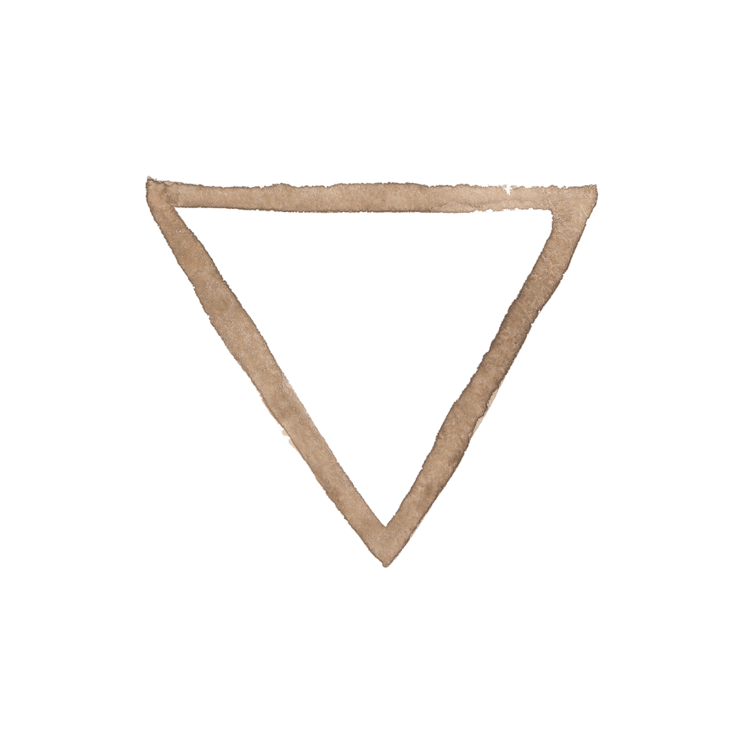 A triangle-shaped piece of bread with a border, resembling a slice of toast in an inverted triangle.