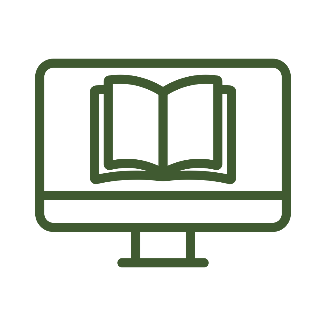 Icon of a computer monitor displaying an open book.