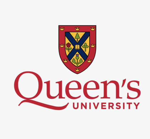 The logo of Queen's University featuring a shield with a crown, fleurs-de-lis, roses, and a book, with the text 'Queen's University' underneath.