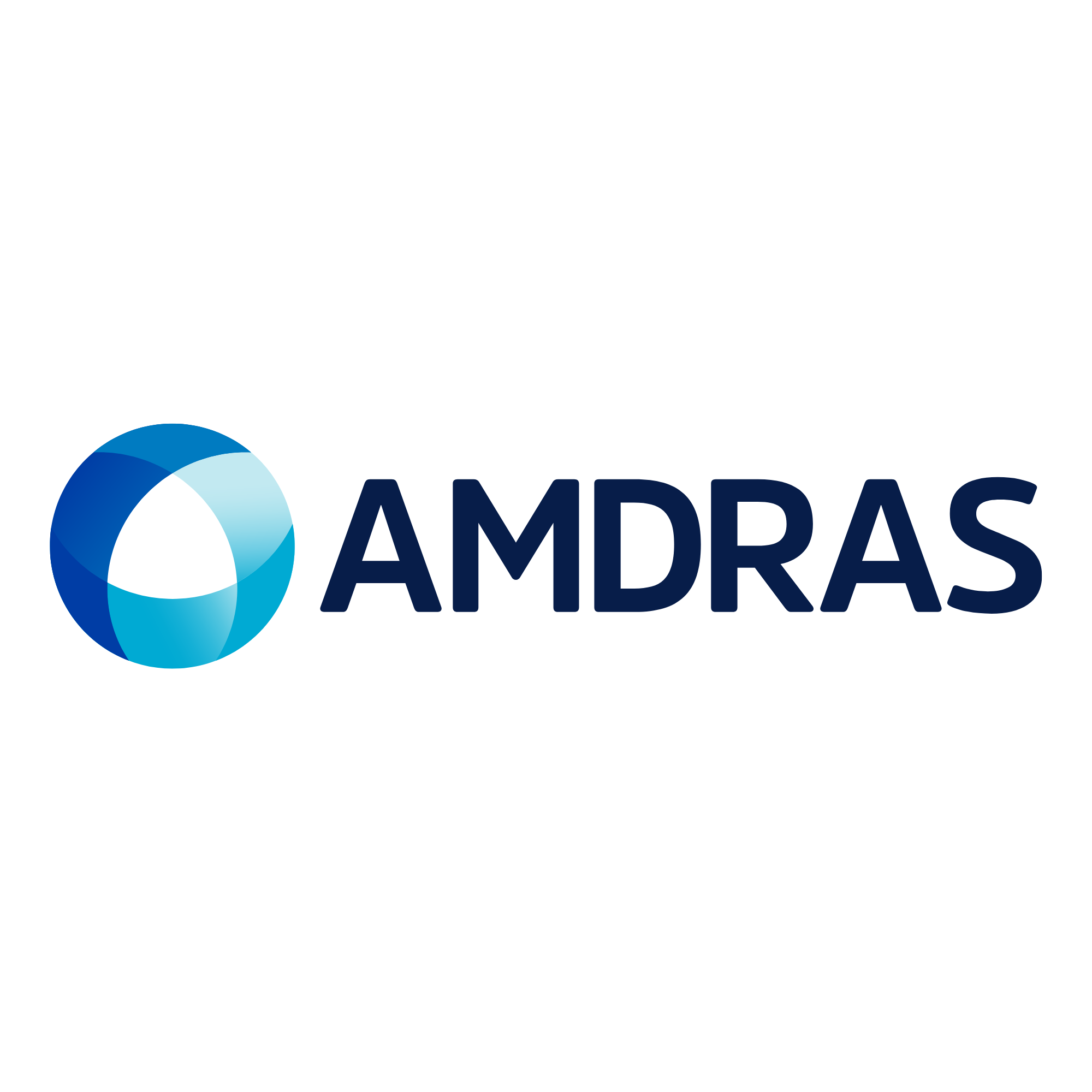 The logo of AMDRA depicting a spherical design with shades of blue and the text 'AMDRA'S' in bold navy font.