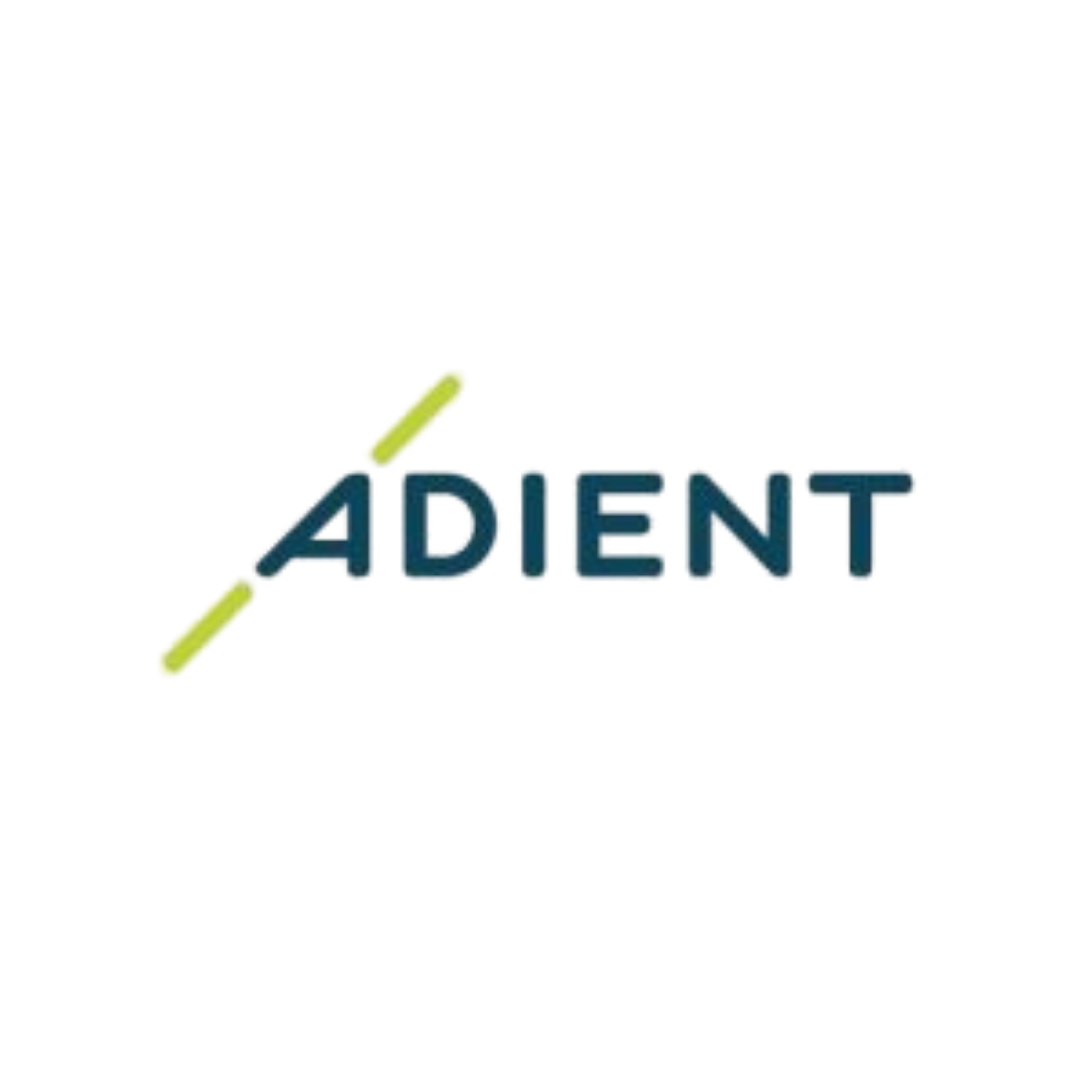 The logo of ADIENT with stylized green diagonal lines intersecting the letter 'A' on a white background.
