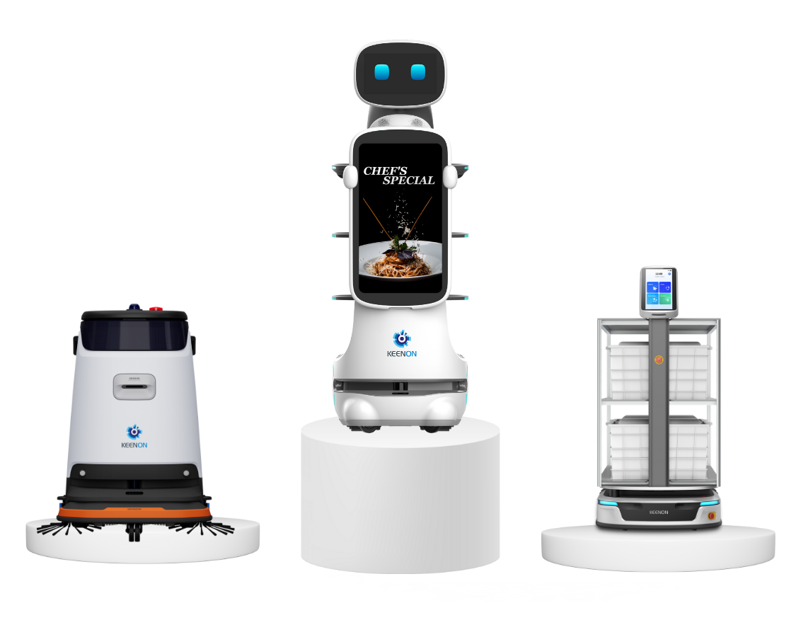 Robotic cleaning and transport solutions operating inside large commercial facilities