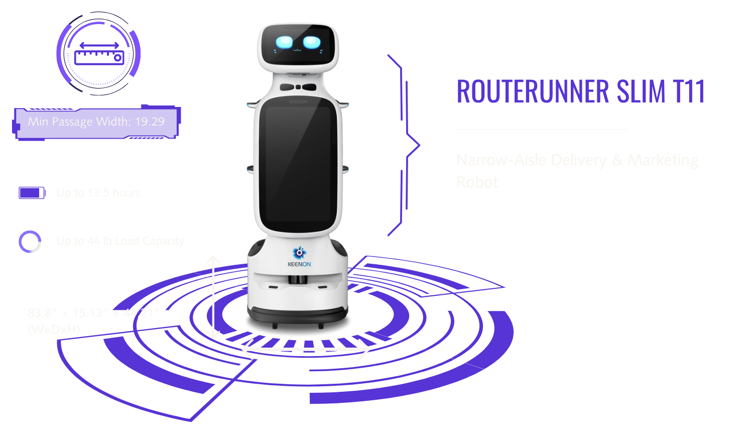 ROUTERUNNER SLIM narrow-aisle delivery and marketing robot for hospitality and restaurants