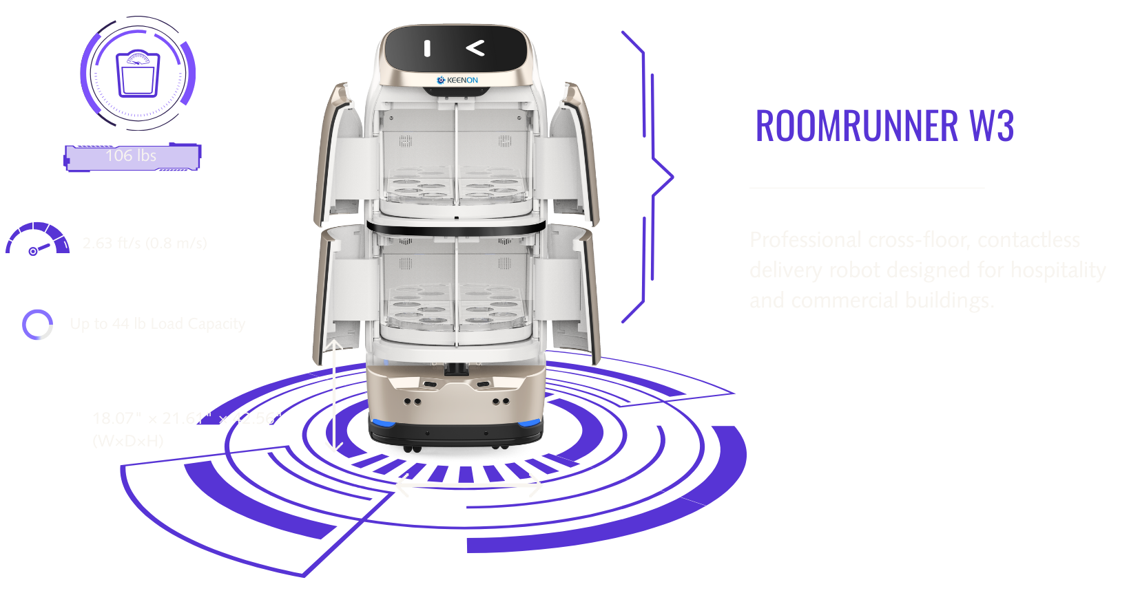 ROOMRUNNER W3 contactless multi-floor delivery robot for hospitality and commercial buildings