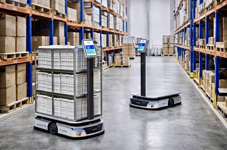 HaulPro industrial hauling robots in a warehouse