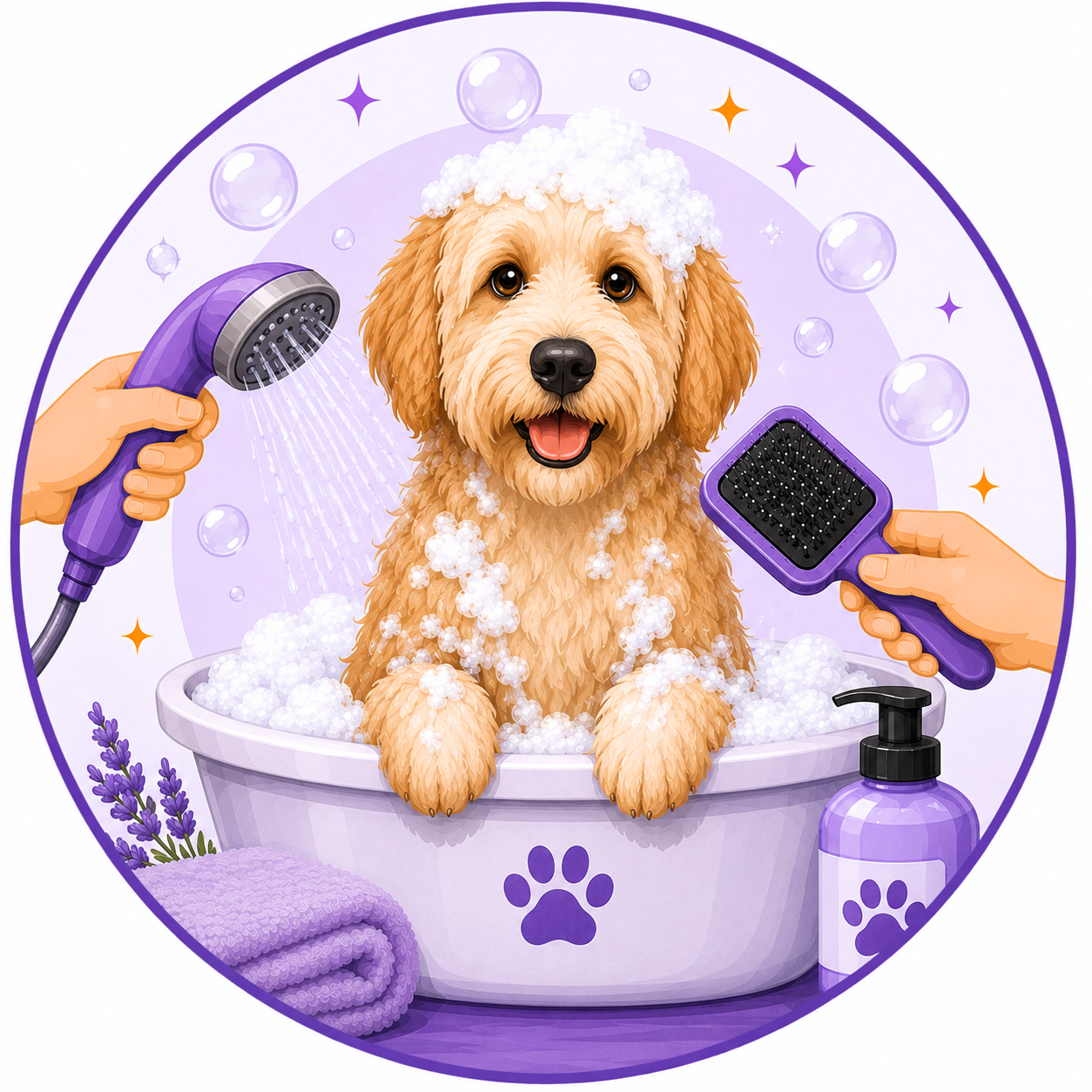 medium dog bath and brush groom
