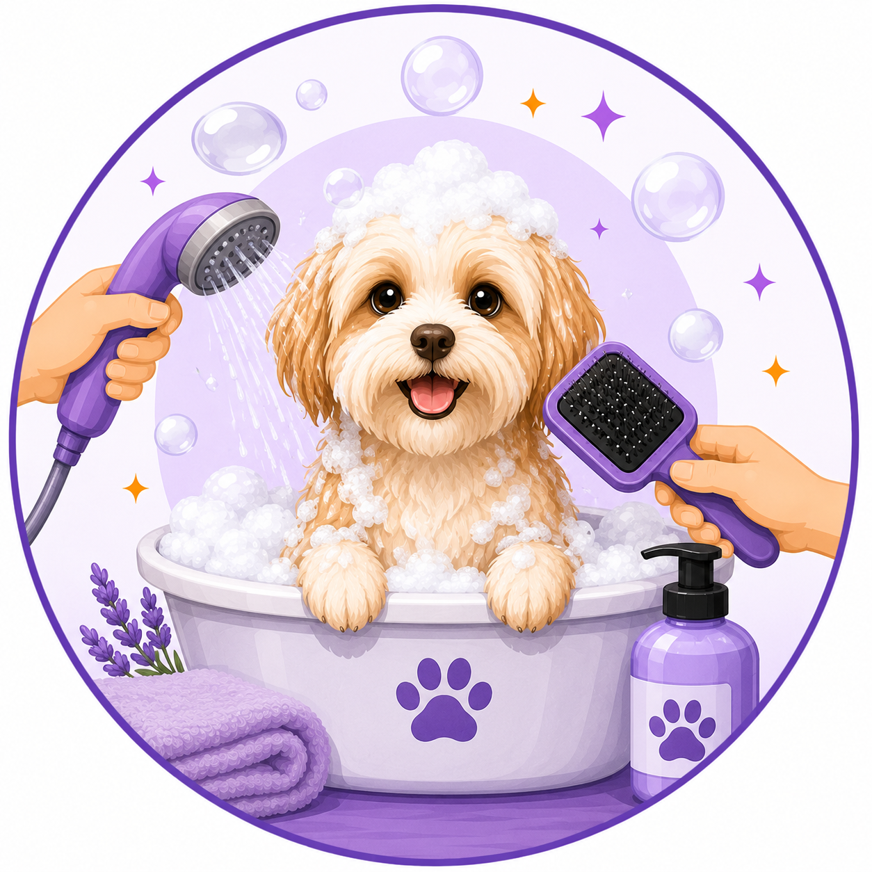 small dog bath and brush groom