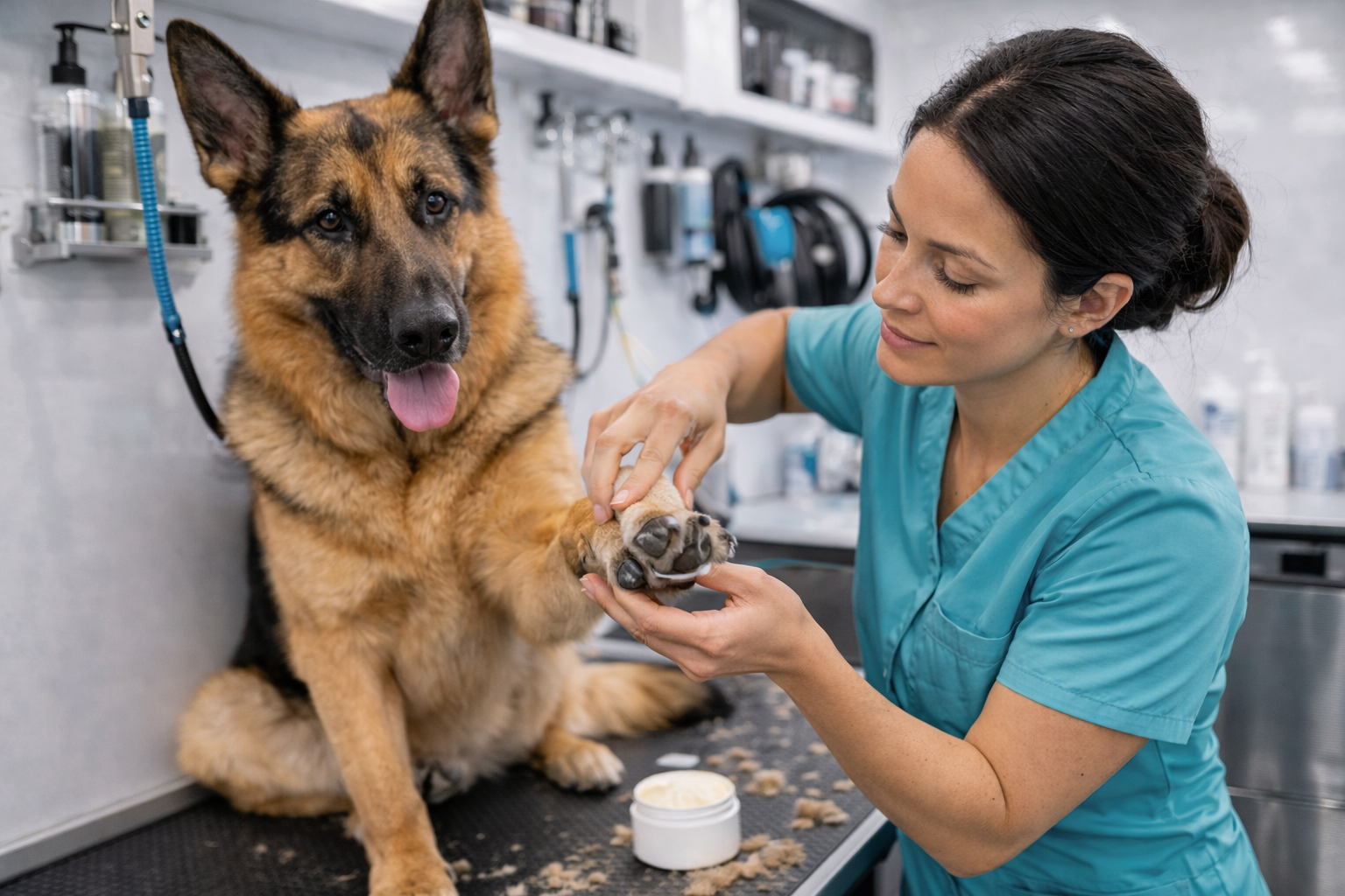 German Shepherd Dog Grooming Paw Pad Treatment