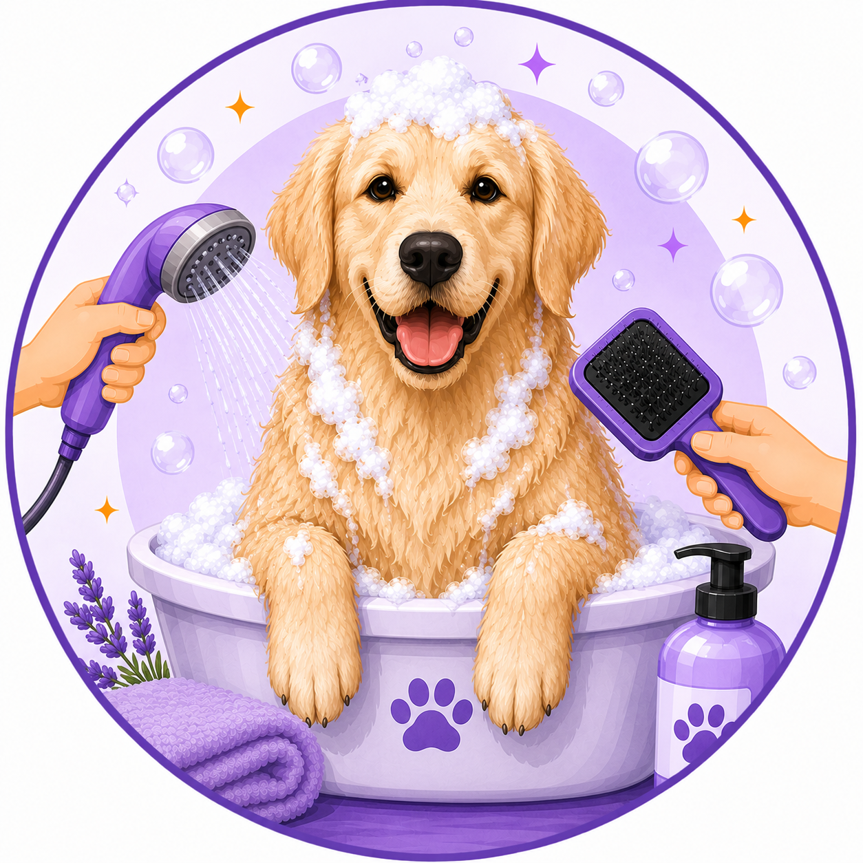 large dog bath and brush groom