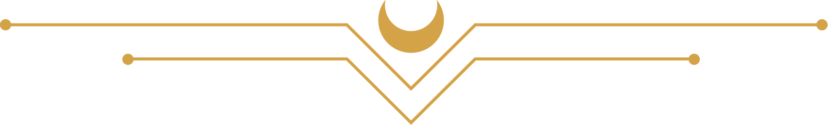 Black background with gold line art and moon symbols, geometric design