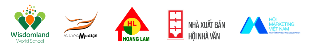 Collection of logos for Wisdomland World School, ALTA Media, Hoang Lam, House Publishing, and Vietnam Marketing Association.
