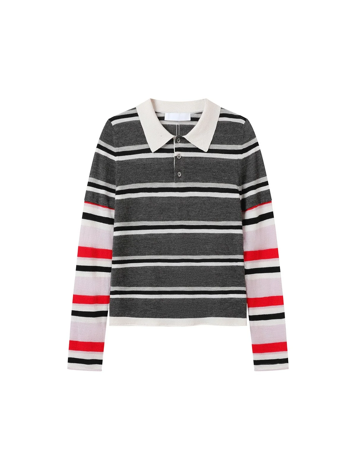 Striped Long-Sleeve Polo Shirt - Meteorite