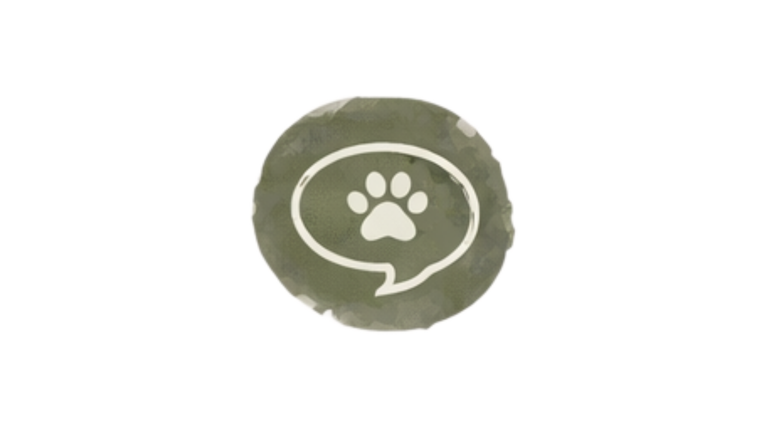 A green circular badge with a paw print inside a speech bubble icon.