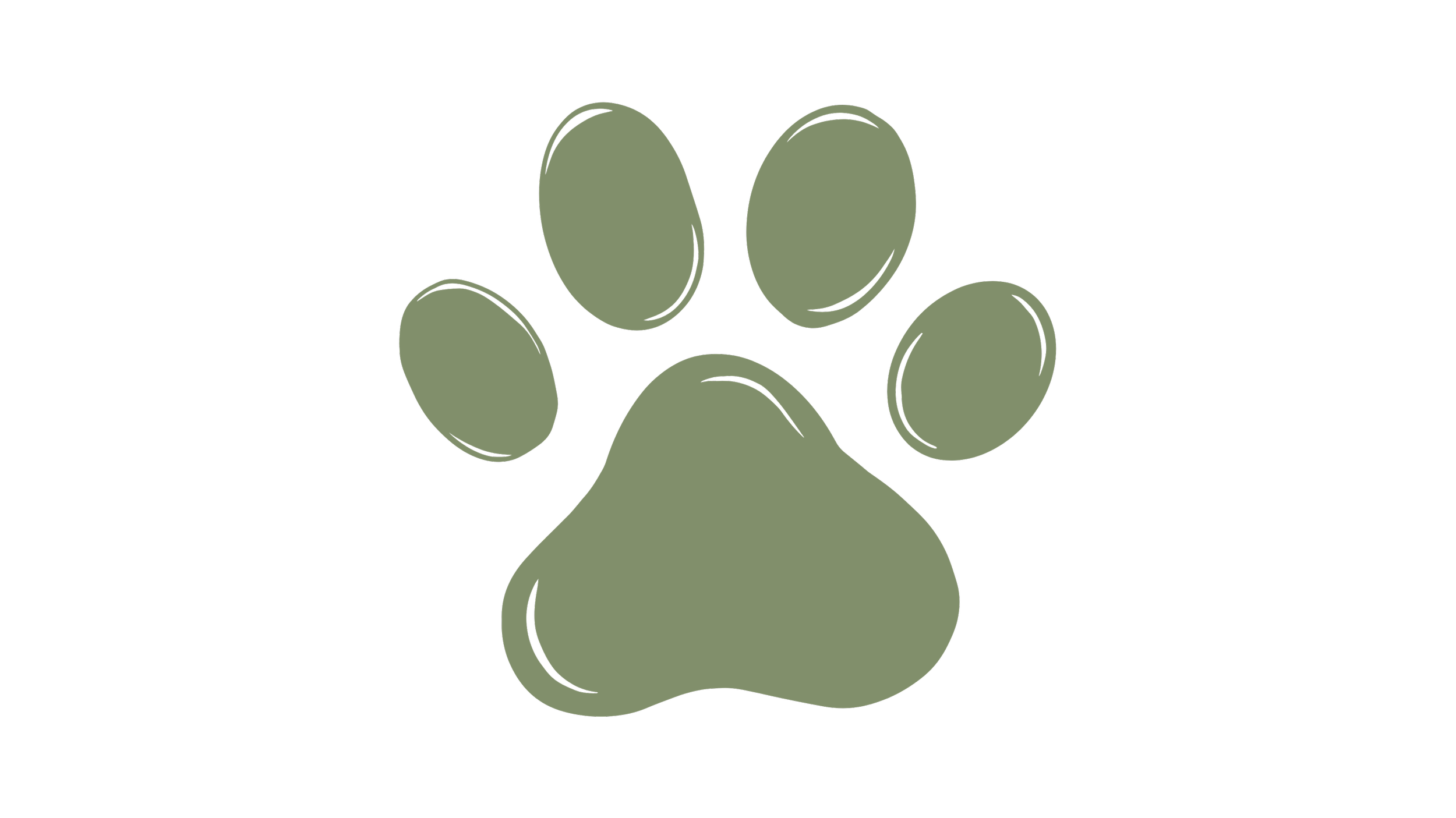 A stylized graphic of a green paw print on a black background.