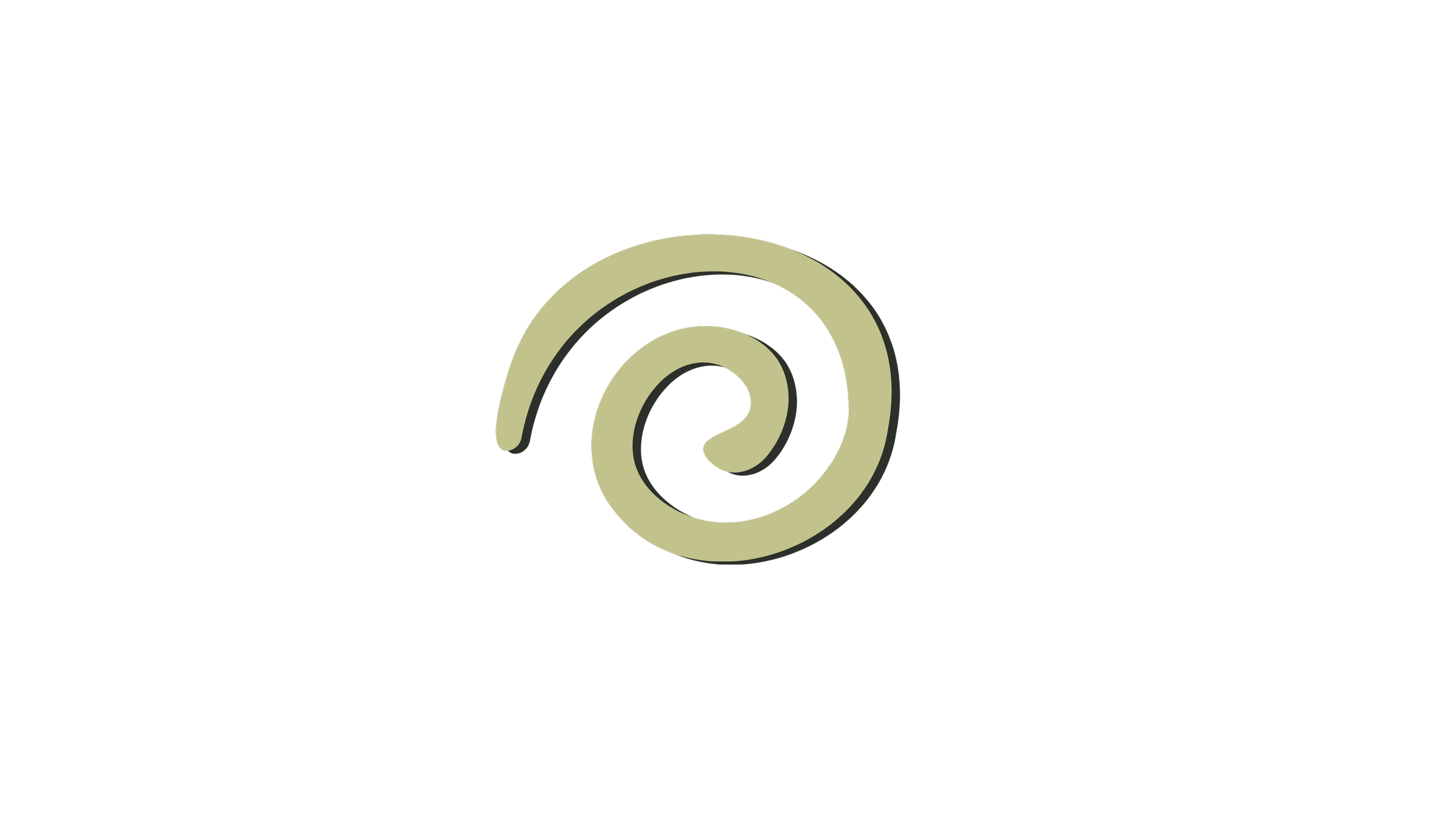 A swirl logo with beige color on a black background.