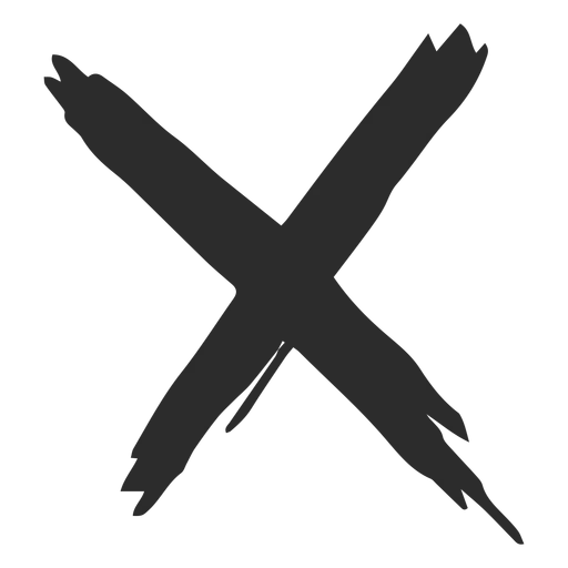 Black X mark over a black and white striped background.