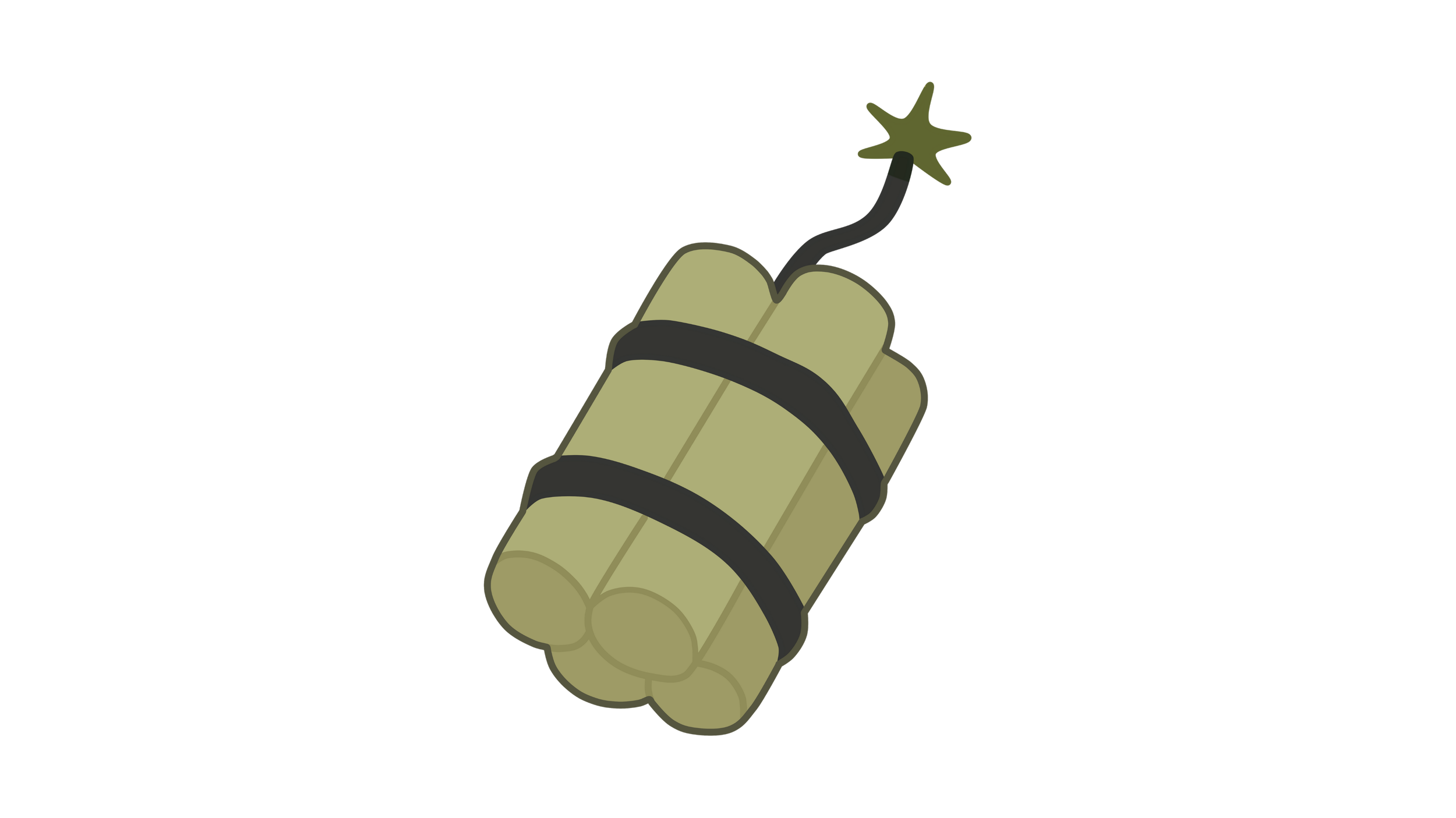 A cartoon illustration of a bundle of dynamite sticks with a lit fuse.