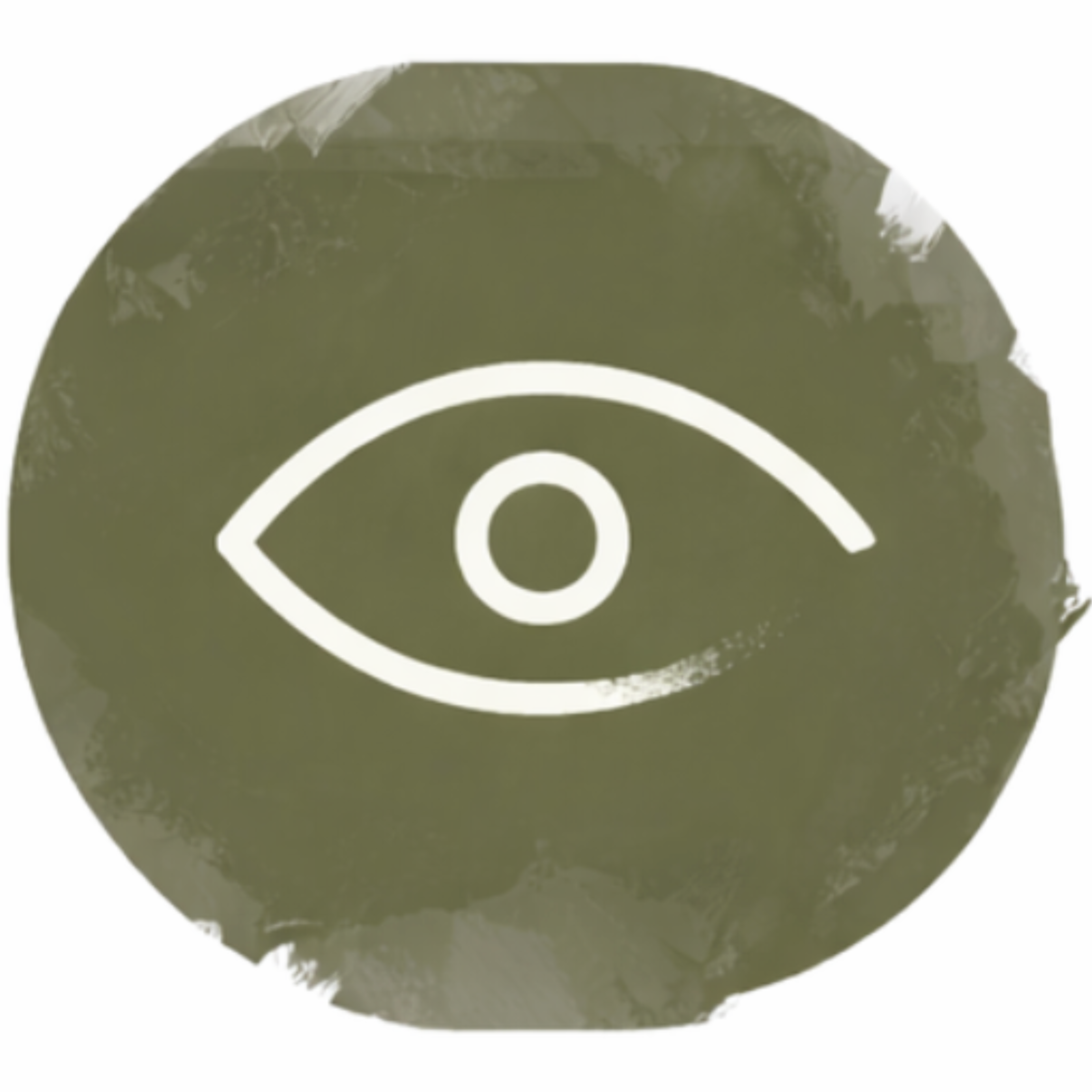 Green circular object with a white eye symbol in the center, resembling a logo or icon.